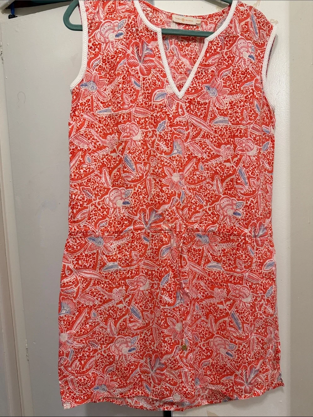 Tory Burch Red and White Floral Print Midi Dress